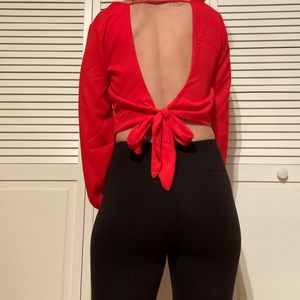 Red Flowy Open Back Shirt